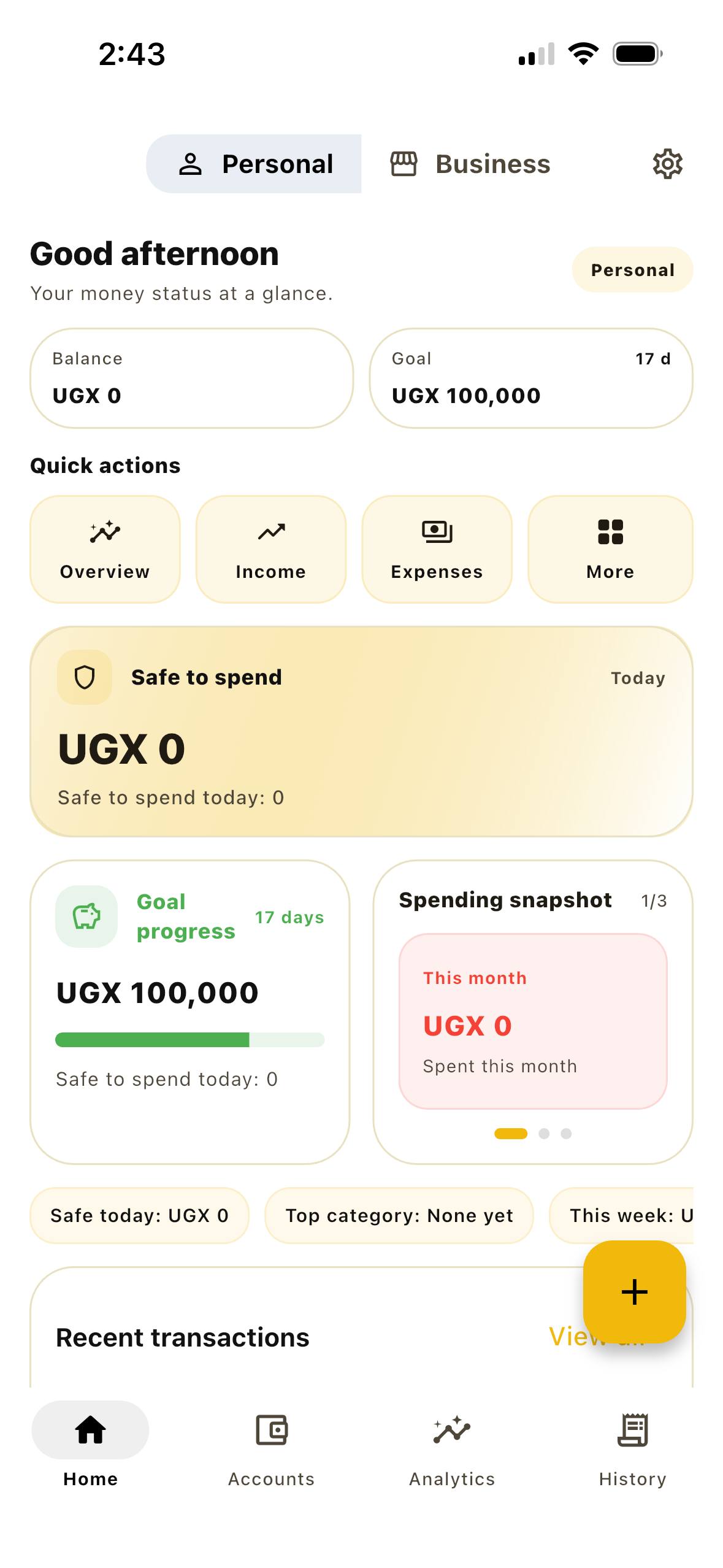 Pocket Plan POS home dashboard screenshot